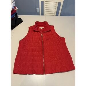 Michael Kors Red Quilted Puffer Vest Gold Zipper Size 1X Plus‎ Winter Outerwear